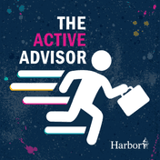 The Active Advisor logo. Stick man running with a briefcase on dark blue background with paint splatters.